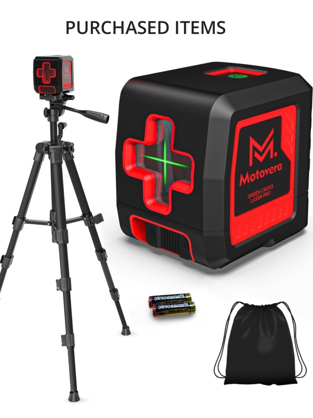 Green Cross Self-Leveling Laser Level with Tripod - Black/Red